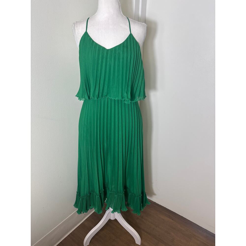 Halston Heritage Green Pleated Mini Dress
